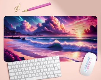 Fantasy Beach Sunset Desk Mat, Mousepad, Card Game Playing Mat 18" X 36"