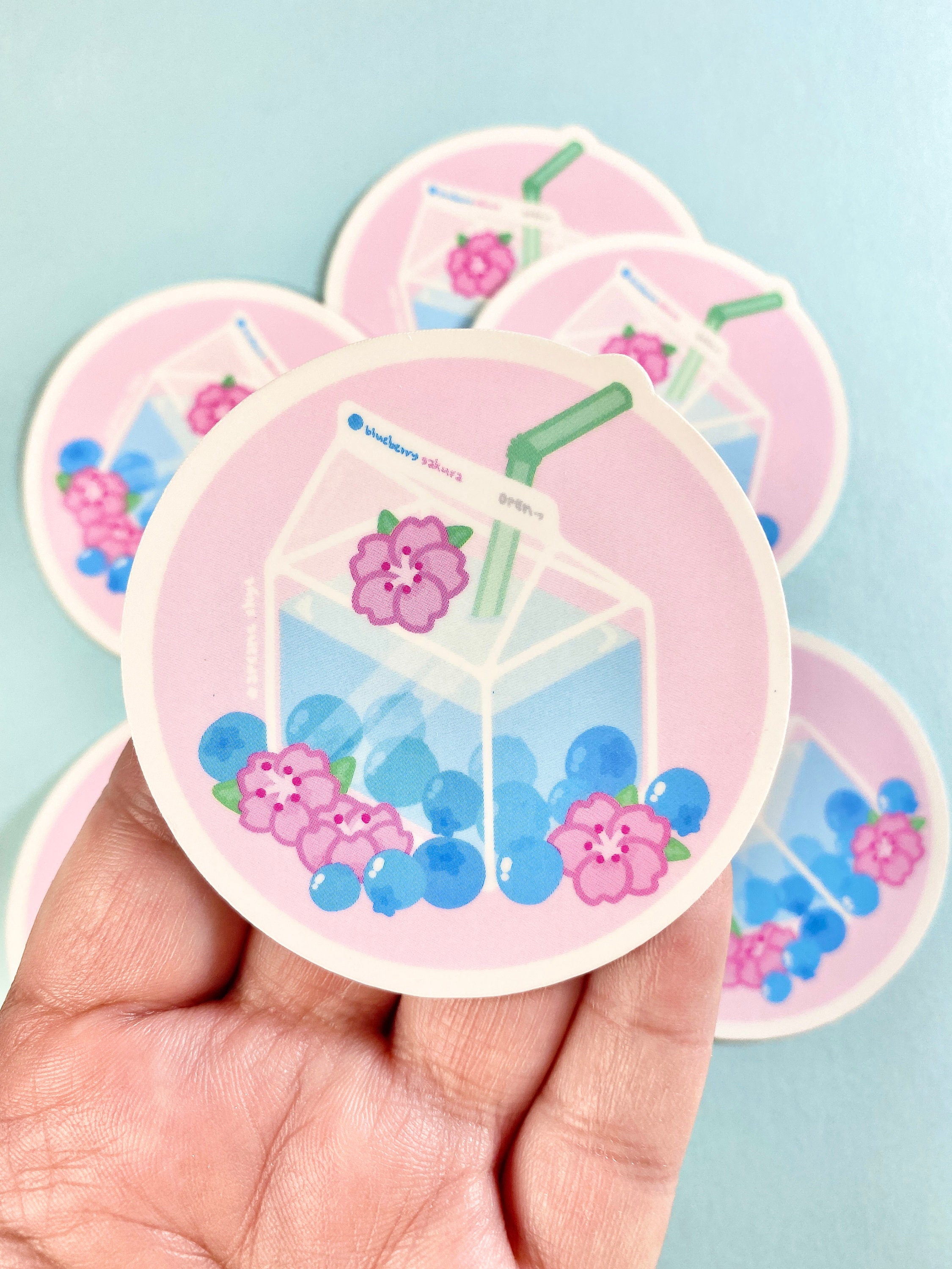 Cute Sticker Kawaii Sticker Blueberry Sakura Milk Vinyl Sticker Paper