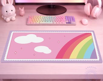 Kawaii Desk Mat for Girls: Pastel Pink Aesthetic Desk Setup (Large Size, Non-Slip Rubber Base, Polyester Top)