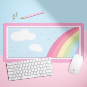 Light Kawaii Rainbow Desk Mat Mousepad, Card Game Playing Mat 18" x 36"