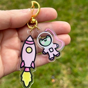 Froggy Astronaut and Rocket Acrylic Keychain, Space Keychain, Kawaii Frog Keychain image 2