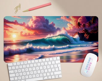 Fantasy Sunset Beach Desk Mat, Mousepad, Card Game Playing Mat 18" X 36"