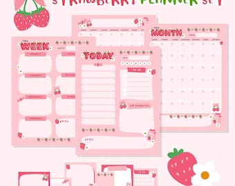 Strawberry Planner Week Day Month Planner Pages Digital Printable Download