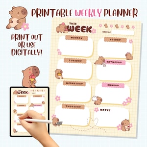 Capybara Week Planner Page Digital Printable Download