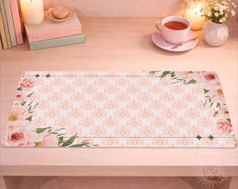 Pastel Peach Floral Blooms Desk Mat, Large Gaming Mouse Pad