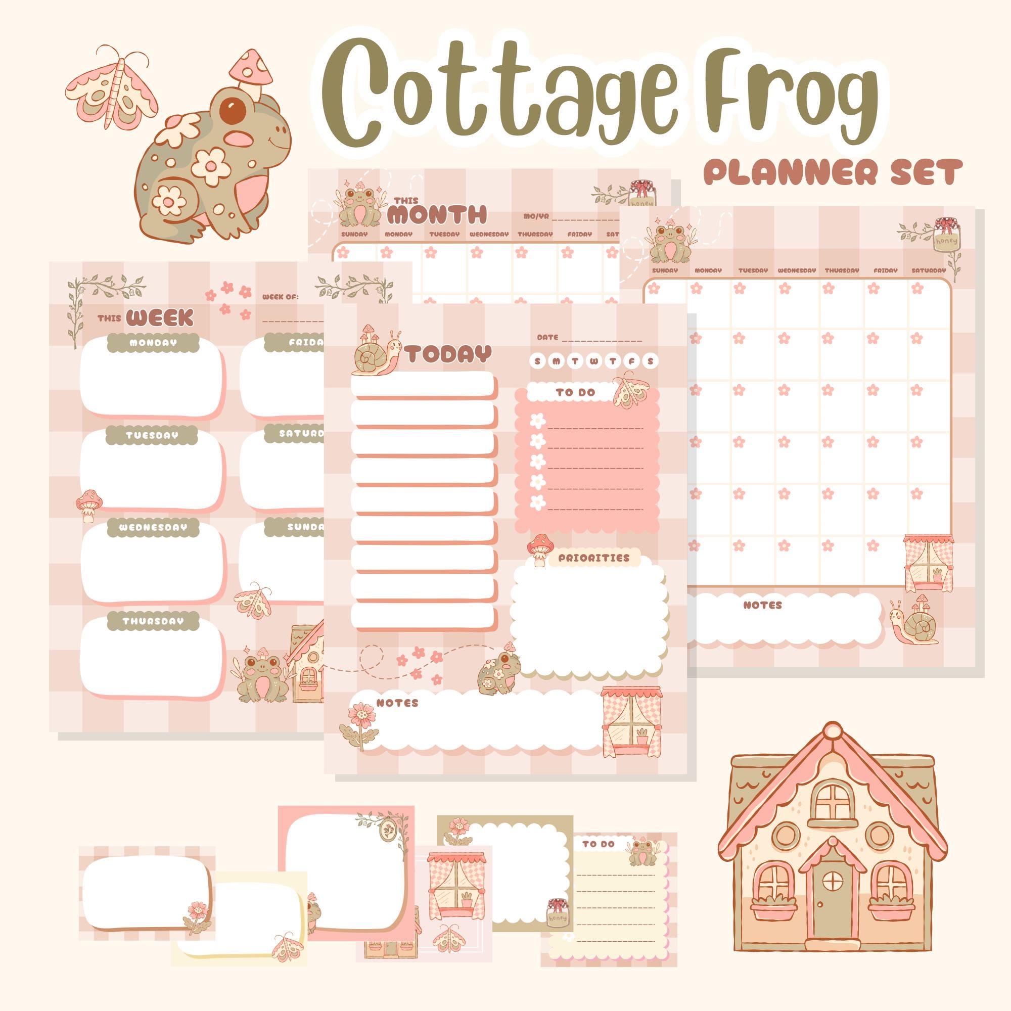 Cottage Frog Planner Week Day Month Cottagecore Planner Pages Digital Printable Download