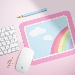 Kawaii Clouds Pastel Rainbow Mousepad image 1