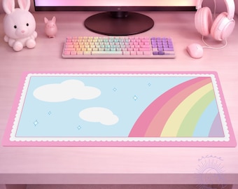 Kawaii Desk Mat Large - Pastel Pink Mouse Pad - Cushioned Surface, Durable Edges, Non-Slip Base, Cozy Workspace Decor