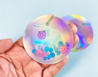 Holographic Blueberry Sakura Milk Vinyl Sticker | Cute Sticker | Kawaii Sticker