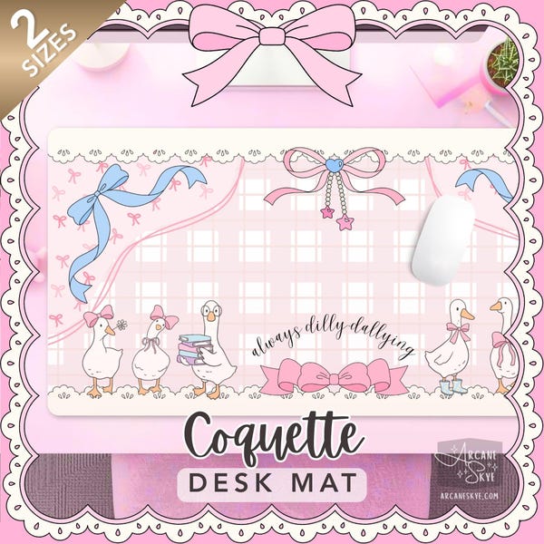 Coquette Bow Desk Mat: Soft Pink Ribbon - Feminine Desk Decor, Cushioned Comfort, Durable Polyester Surface