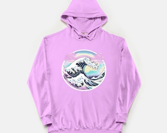 Pastel Great Wave Comfort Colors Lightweight Hooded Sweatshirt