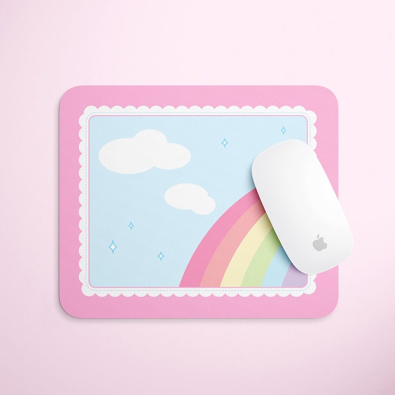 Kawaii Clouds Pastel Rainbow Mousepad image 3