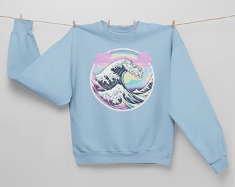 Pastel Vaporwave, Japanese Aesthetic, Kawaii Great Wave, Unisex Sweatshirt