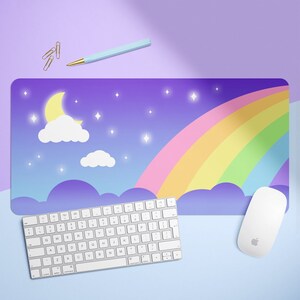 Nighttime Rainbow Desk Mat Mousepad, Card Game Playing Mat 18" x 36"