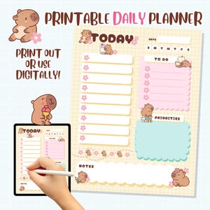 Capybara Day Planner Page Digital Printable Download