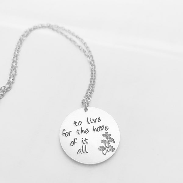 to live for the hope of it all | folklore Hand Stamped circle pendant necklace | Taylor Swift Inspired Handmade Jewelry
