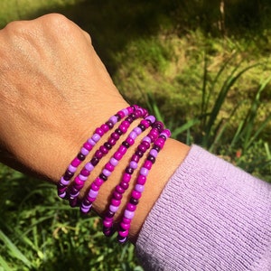 Custom handmade purple glass seed bead stretchy bracelets, Purple mix bohemian layering bracelets, Purple gift for her