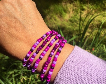 Custom handmade purple glass seed bead stretchy bracelets, Purple mix bohemian layering bracelets, Purple gift for her