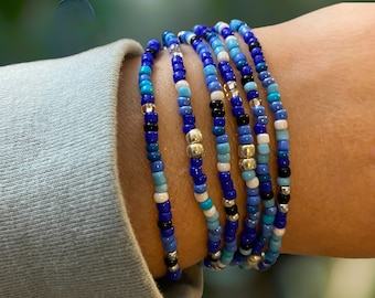 Royal Blue Boho Bracelets For Women For Men • Stackable Bead Stretch bracelets • Blue friendship bracelet • Beach Bracelet