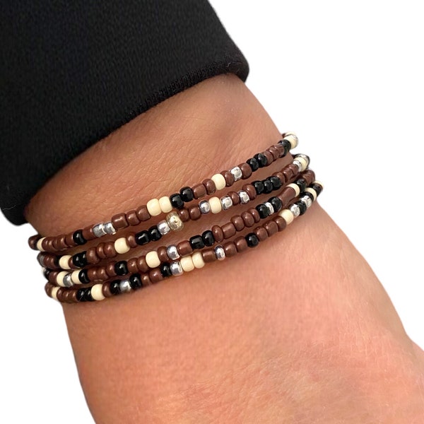 Dark brown beaded boho stretch bracelet, Women’s bracelet, Men’s bracelet, Earthy colored bracelet Unisex gift idea