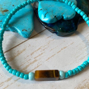 Tigers Eye Natural Stone Stretch Bracelet Minimalist Healing Yoga Bracelet Spirutual Protection Gift Turquoise Boho Bracelet Bild 7