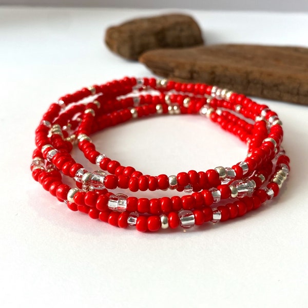 Bright red beaded bracelets for women, Lucky Red stretch bracelet, Simple red bracelet,  gift for her,  womens bracelet