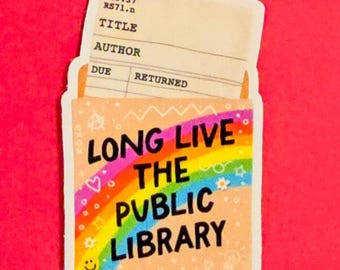 Public Library Sticker • Retro Due Date Card Rainbow Decal • Librarian Bookish Vinyl