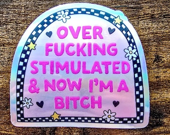 Pegatina "Sobreestimulado" / Humor para adultos, Calcomanía sobre salud mental
