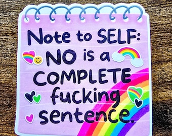 Pegatina con cita sobre límites, vinilo adhesivo para el autocuidado de la salud mental, estilo bloc de notas arcoíris.