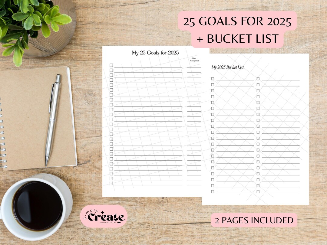 25 Goals for 2025 Bucket List Printable Vision Board Ideas Planner ...