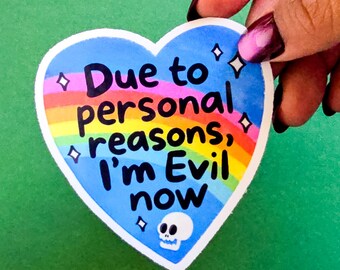 Evil Era Waterproof Sticker | Funny Rainbow Heart, Skull Goth