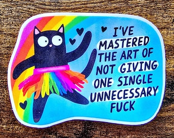 Pegatina divertida de gato / Calcomanía con humor atrevido sobre salud mental, Arte de gato arcoíris