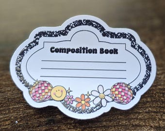 Etiqueta adhesiva para cuaderno/agenda con estampado floral retro disco