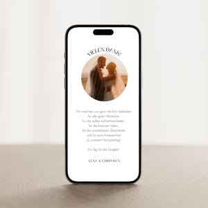 Digitale Dankeskarte mit Foto | Danksagung für Hochzeit |  Handy-Vorlage für WhatsApp zum Download | Personalisierbar | Minimalistisch