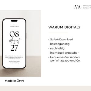 Save the Date-kaart Bruiloft digitaal Canva-sjabloon aanpasbaar bewerkbaar Direct downloaden Online uitnodiging WhatsApp E-card Aankondiging afbeelding 3