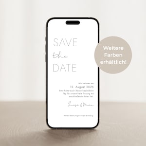 Digitale Save the Date Karte Minimal, Handy-Vorlage Hochzeitseinladung, Minimalistisch & Elegant, WhatsApp Einladung Download, Ecard Wedding