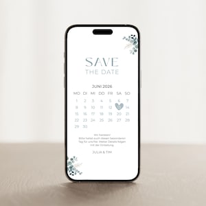 Digitale Save the Date Karte Eukalyptus | Handy-Vorlage für Hochzeitseinladung | Minimalistisch & Elegant | WhatsApp Einladung zum Download