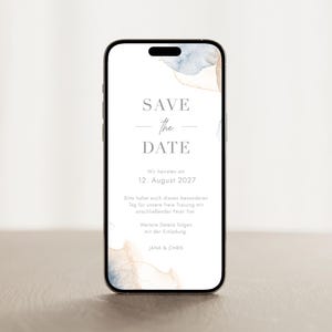Tarjeta digital para guardar la fecha en acuarela | Plantilla de teléfono móvil para invitación de boda | Minimalista y elegante | Invitación de WhatsApp para descargar