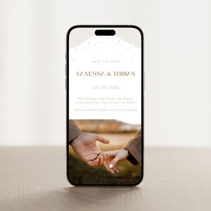 Tarjeta digital Save the Date con foto | Plantilla de teléfono móvil para invitación de boda | Minimalista y elegante | Invitación de WhatsApp para descargar