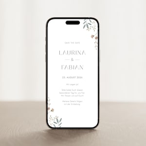 Digitale Save the Date Karte Blumen | Handy-Vorlage für Hochzeitseinladung | Minimalistisch & Elegant | WhatsApp Einladung zum Download