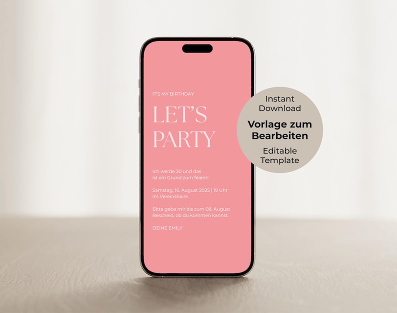 Digital Save the Date Card Invitation Birthday Canva Template Instant Download Editable Personalized E-Card WhatsApp Online Invitation image 1