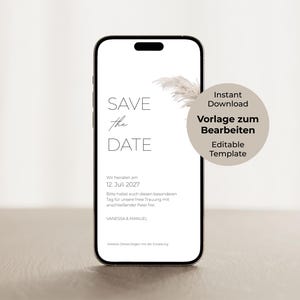 結婚式のSave the Dateカードデジタル招待状Canvaテンプレート編集可能パーソナライズインスタントダウンロードWhatsAppオンラインEカード発表