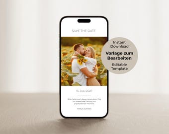 Wedding invitation digital Canva template Save the Date card customizable editable Instant Download Online WhatsApp Ecard Announcement