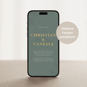 Tarjeta de agradecimiento digital dorada | Gracias por la boda |  Plantilla móvil para WhatsApp para descargar | Personalizable | Minimalist
