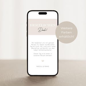 Digitale Dankeskarte Elegant | Danksagung für Hochzeit |  Handy-Vorlage für WhatsApp zum Download | Personalisierbar | Minimalistisch