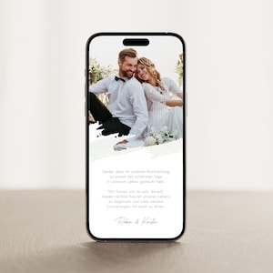 Digitale Dankeskarte mit Foto | Danksagung für Hochzeit |  Handy-Vorlage für WhatsApp zum Download | Personalisierbar | Minimalistisch