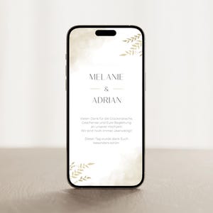 Digitale Dankeskarte Gold | Danksagung für Hochzeit |  Handy-Vorlage für WhatsApp zum Download | Personalisierbar | Minimalistisch