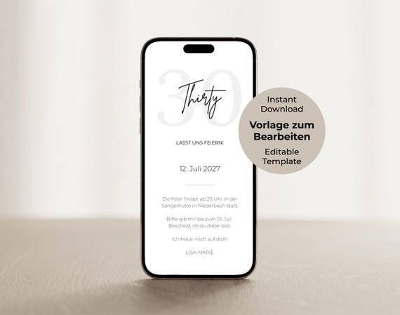 Digitale Save the Date Karte Einladung Geburtstag Canva Vorlage Sofort Download editierbar personalisierte E-Card WhatsApp Online Einladung