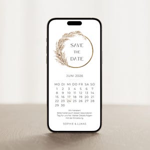 Digitale Save the Date-kaart Pampasgras | Mobiele telefoon sjabloon voor huwelijksuitnodiging | Minimalistisch & Elegant | WhatsApp-uitnodiging om te downloaden