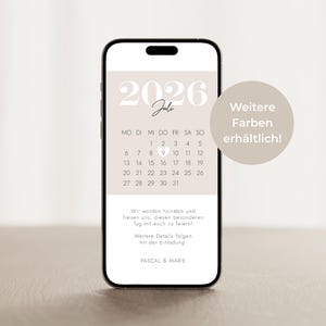 Digitale Save the Date Karte Kalender | Handy-Vorlage für Hochzeitseinladung | Minimalistisch & Elegant | WhatsApp Einladung zum Download